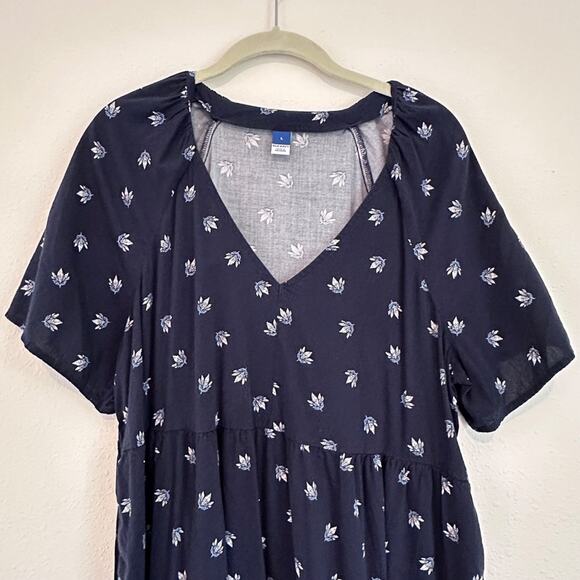 Old Navy V-Neck Mini Swing Dress, Navy Floral, Size Large - Picture 6 of 8